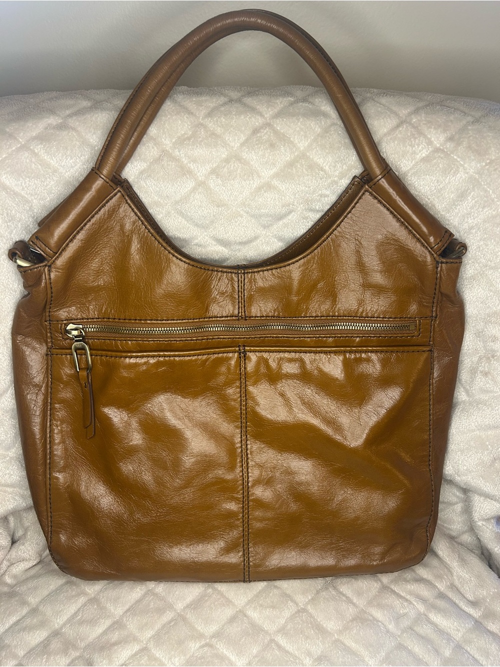 HOBO Cognac Leather Hobo Tote with Zip Pocket